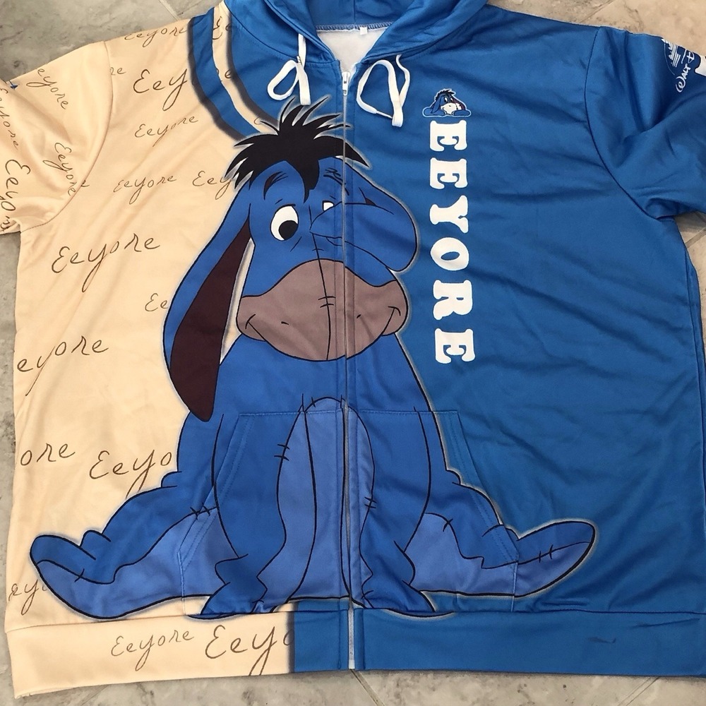 Disney Eeyore Hoodie 3XL Full Print Zip Up Winnie The Pooh Graphic Blue Adult - Picture 3 of 11